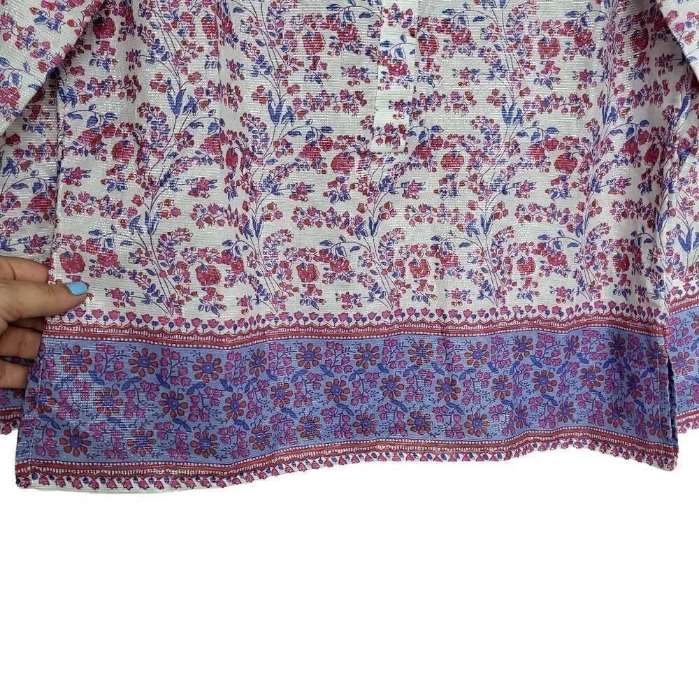 J.Crew Metallic Thread Iris Block Print Tunic Top Size Small - Picture 7 of 12